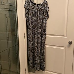 London Times Jumpsuit with Pockets, Blue Teal, White, Gold Pattern Size 22W